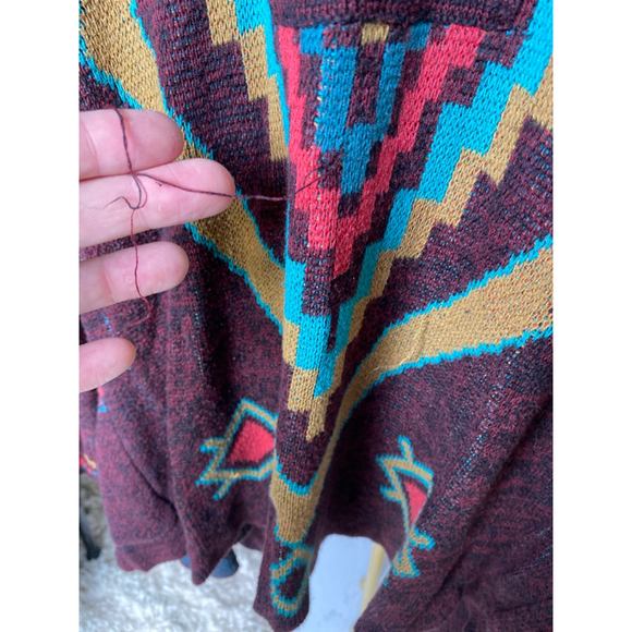 Billabong Aztec Knit Sweater Cardigan Open Front Tribal Boho Maroon M Cali Surf - Picture 6 of 9